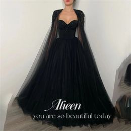 Aileen Gothic Black Vestido De Novia Beading Cape sleeve Prom Gown Sexy A-line Prom Dress Lace Embroidery 240202