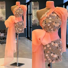 Klasik Zarif Bir Çizgi Gece Elbise Yay Şeridi Yüksek Boyun Dantel Aplike Boncuklu önlükler Süpürme Tren Vestidos De Noche Resmi Durum Özel Boyut