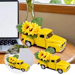Tea Trays Holiday Decorative Mini Yellow Metallic Truck With Flowers Tiered Tray Layered Vintage