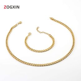 18K stainless steel Cuban chain necklace for mens hip-hop titanium steel double-sided ground bracelet necklace accessories