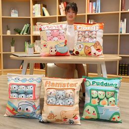 Cartoon Animals Pudding Bag 8 Balls Squishy Stuffed Bunny Avocado Hamster Doll Nap Plush Pillow Food Snack Bag Cushion 240119