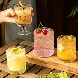 4PCS 250300450ML Hobnail Iced Beverage Goblets Vintage Drinking Glass Cup Wine Soda Juice Glassware set for Parties Bars