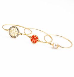 blingbling high quality Diamond shining big brands Set of three Bangle Elegant pearl bracelet temperament with hollow combination 2834730
