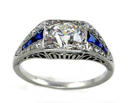 OMHXZJ Whole European Fashion Woman Man Party Wedding Gift Luxury Square White Blue Zircon 18KT White Gold Ring RR6586712975