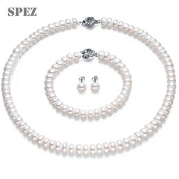 Natural Pearl Sets 89mm Freshwater Pearl Jewellery Set 925 Silver Earrings Diamond Necklace Bracelet For Women Wedding Gift 240119