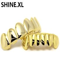 New Custom Fit 14k Gold Plated Hip Hop Teeth Grillz Caps Top Bottom Grill Set Halloween Party Body Jewelry7336581