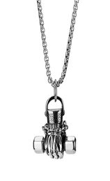 Fashion Design Men Stainless Steel Holding Dumbbell Pendant Necklace Hip Hop Jewellery 70cm Long Link Chain Punk Designer Necklaces 3448286