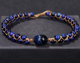 Fehame High Quality Natural Lapis Lazuli Blue Tiger Eye Stone Beads Bracelets for Women Men Stretch Round Bracelet Couple Gift3581067