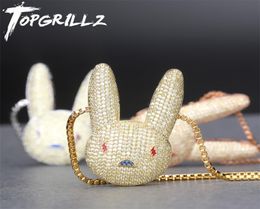 TOPGRILLZ Miami Bad Bunny Pendant Necklace Iced Out AAA Cubic Zirconia Bling Men039s Women Hip hop Rock Jewellery Y2009182642342