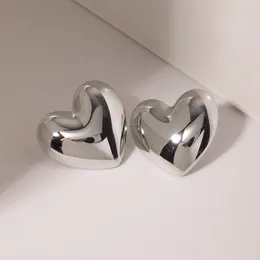 Stud Earrings Punk Polished Chunky Love Heart Big For Women Girls Stainless Steel Minimalist Waterproof Jewellery 2024 Trend