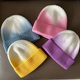 Berets Harajuku Fashion Streetwear Hip Hop Cap Tie-dye Gradient Print Knitted Hat Soft Warm Caps Crochet Beanies For Women Men