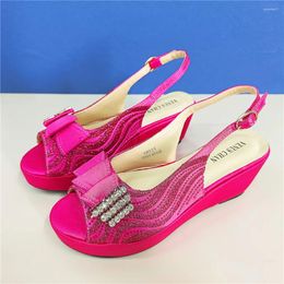 Dress Shoes 2024 Fashion Africa Special Narrow Strap And Cross Style Italian Design Ladies Fuchsia Party Casual