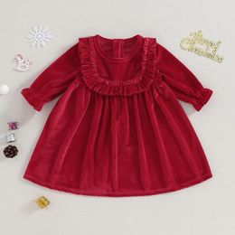 Girl Dresses Baby Girls Christmas Dress Solid Long Sleeves Velvet A-Line Party Cute Kawaii Princess Skirt Clothes