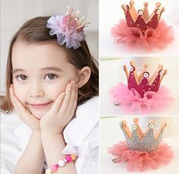 Ship 30pcs Lovely Cute Girls Crown Princess Hair Clip Lace Pearl Shiny Star Headband Hairpins Hair Band Accessories1451297