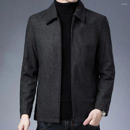 Men's Jackets Men Fall Winter Coat Jacket Solid Colour Lapel Zipper Closure Cardigan Long Sleeves Thick Thermal Pockets Straight Mid-aged F