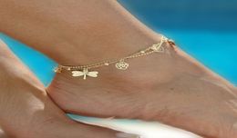 Gold Bohemian Anklet Beach Foot Jewellery Leg Chain Butterfly Dragonfly anklets For Women Barefoot Sandals Ankle Bracelet feet 2D41795966