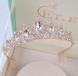 Princess Crystal Rose Gold Tiaras and Crowns Headband Girls Love Bridal Prom Wedding Party Accessiories Hair Jewelry MX2007271175755