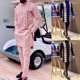 Men's Tracksuits Fashion Casual Pink Geometric Print Long Sleeve Two-piece Set