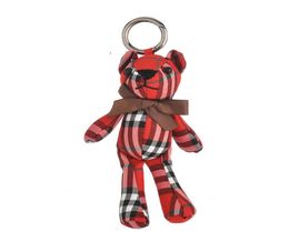 Keychains Fashion Cute Bear Keychain Cloth Gingham Ornament Key Chain Ring Hold Jewelry For Women039sHand Bag Car Auto Pendant3935035