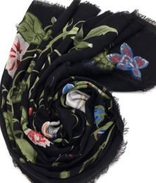 Whole new design women039s square scarves print floral 100 cashmere good quality black color size 130cm 130cm6344485