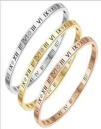 European and American simple Roman numeral letter titanium steel bracelet gold silver rose gold hollow bangle Men Women4801521