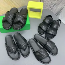 Fashion mens designer sandals leather knitted casual sandal black flip flops slides luxury fashion famous designers men sandals sliders plus size