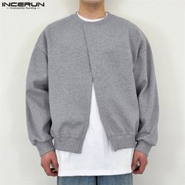 Men Hoodies Solid Colour O-neck Long Sleeve Split Casual Sweatshirts Korean Streetwear Loose Male Pullovers S-5XL INCERUN 240123