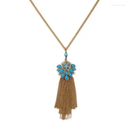 Pendant Necklaces Bulk Price 2024 Summer Fashion Jewellery Gold Colour Tassel Necklace Women Blue Flower Accessories Statement