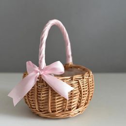 10PC Woven laundry basket environmentally friendly and practical Rattan storage basket with bow handle woven willow flower basket used for birthday parties 240218