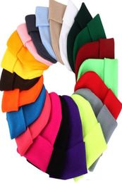 US Stock Solid Unisex Beanie Autumn Winter Wool Blends Soft Warm Knitted Cap Men Women SkullCap Hats Gorro Ski Caps 23 Colours Bean5876053