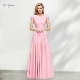 Chiffon Candy Pink Lace Evening Dresses Women Navy Blue Elegant Short Sleeves Formal Wedding Prom Party Gowns Robe De Soiree 240124