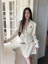 Two Piece Dress Insozkdg Sets Women Outifits Fall Long Sleeve Turn-down Collar Blazer Coats High Waisted Slim Mini Skirts With Belt