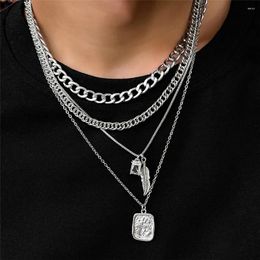 Pendant Necklaces 4pcs/set Feather Necklace Set for Women Men Trendy Hip Hop Multi-layer Chain Cuban Neck Jewelry Gift 2024