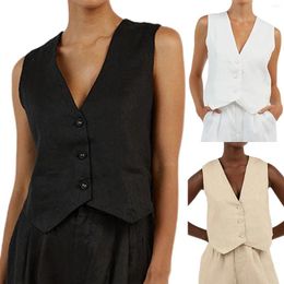 Women's Vests Women Sleeveless Vest Comfy Button Down Solid Colour Slim Fit Elegant Crop Waistcoat