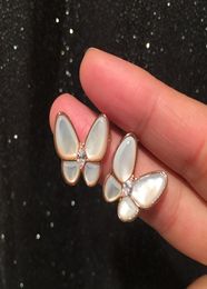 Pretty 3d shell butterfly diamond earrings new fashion stud earrings jewelry for woman girls S925 silver post2490258