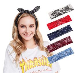 6 Colours Elastic Paisley Bandana Knot Headbands Rabbit Ear Bow Headband Turban Headwraps Hair Band for Women Girls1546896