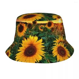 Berets Sunflower Field Sunset Bucket Hat Panama For Kids Bob Hats Outdoor Fashion Fisherman Summer Fishing Unisex Caps