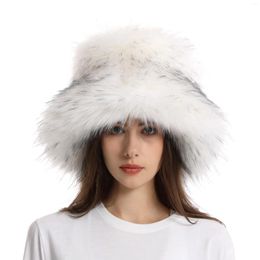 Berets Faux Fur Bucket Hat Winter Warm Furry Hats For Women Lady Windproof Thicken Panama Outdoor Fisherman Ski Earmuff Caps