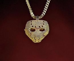 Vintage Iced Out Mask Pendant Necklace With Gold Chain Fashion Hip Hop Jewellery Cubic Zirconia Mens Necklace9104340