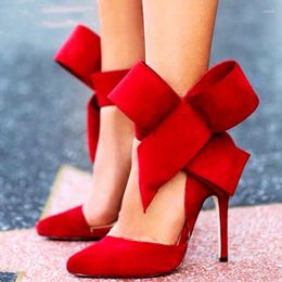 Dress Shoes Fashion Glitter Women Pumps INS Satin Bowknot Lady Thin Heel Genuine PU Leather High Heels Party Prom 35-43