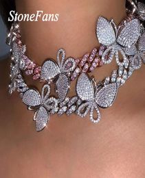 Stonefans Hip Hop Cuban Link Butterfly Choker Necklace for Women Statement Bling Rhinestone Butterfly Charm Necklace Jewelry CX2004355684