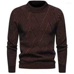 Men's Sweaters Autumn Winter Basic Long Sleeve Round Collar Striped Knitted Pullovers Stretch Warm Vintage Casual Jumper Man