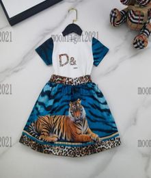 22ss summer girls tiger printing skirts sets designer cotton t shirts mesh skirts luxury children tshirts newly embroidery tops w7413508