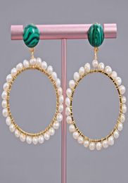 GuaiGuai Jewelry Green Malachite Gold Color Big Circle Hoop Stud Earrings Handmade For Women Real Gems Stone Lady Fashion Jewellry1972711