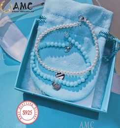 AMC 925 sterling silver pearl bracelet ladies jewelry bracelet holiday gift silver knot color round bead bracelet combination5544854