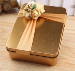 New Selling Metal Candy Boxes Square with Floras Bow Gold Wedding Beautiful Favour Box Gift Box for Guest wedding Supplies Favo9876214