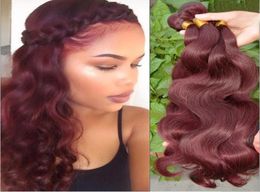 Top Quality Burgundy Hair Extensions Body Wave 100g 3Pcslot Brazilian peruvian 99J Human Hair Weaves Red Wine Color Hair Bundles1836539