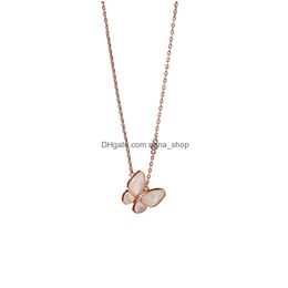Pendant Necklaces S925 Fashion Classic Sweet Shell 4Fourleaf Clover Butterfly Necklace Malachite Pendant Chain For Womengirls Valentin Dhgd9
