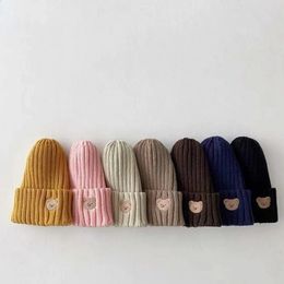 Cute Cartoon Bear Soft Warm Beanies Knitted Hats For Toddler Children Bear Embroidery Kids Boys Girls Autumn Winter Caps 240123