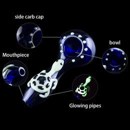 Headshop666 Y058 Luminous Glass Pipes About 3.74 Inches Glowing Turtle Style Tobacco Spoon Smoking Pipe